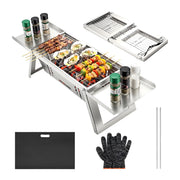 WixbFyn Portable Folding Charcoal BBQ Grill, Silver, 4-Level Heat Control