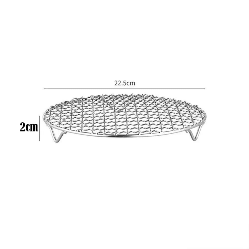 Portable Round Air Fryer Rack Stainless Steel Stackable Grid Grill with Foot Coo - 22.5cm