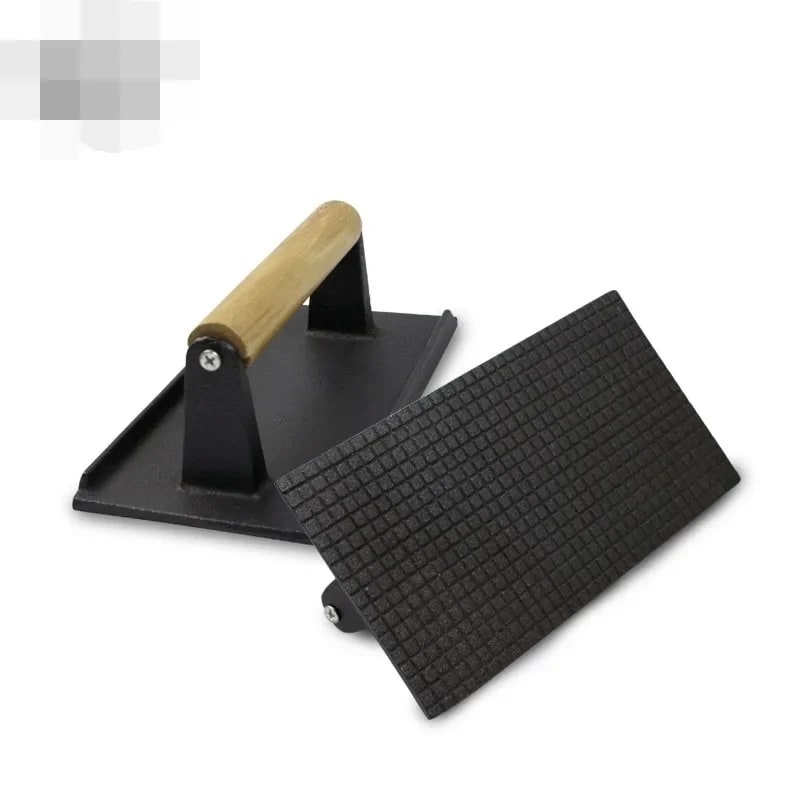 Round Cast-Iron BBQ Steak Press with Wooden Handle, 17.4cm