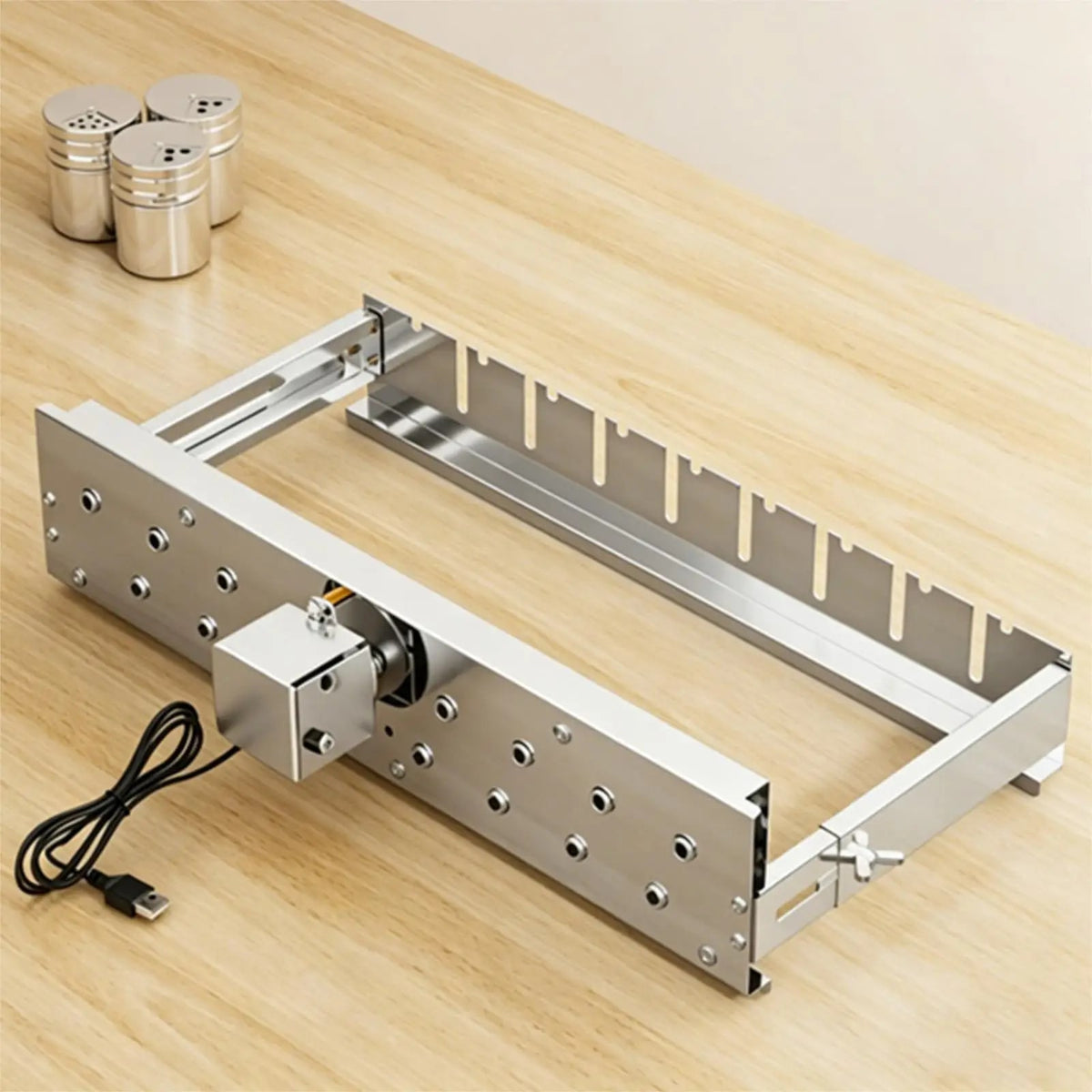 Automatic Rotating BBQ Grill Bracket Adjustable Stainless Steel 45cm