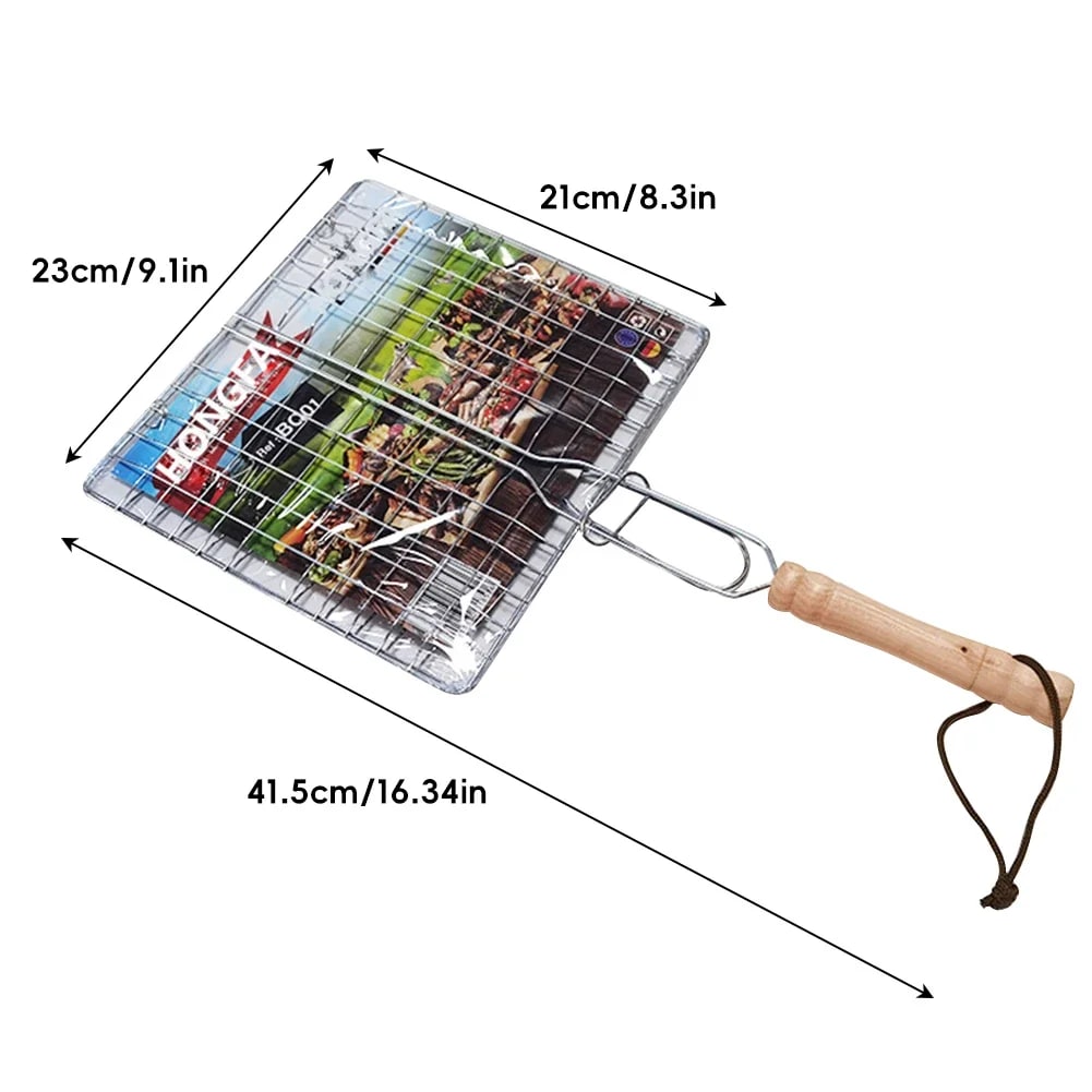 Folding BBQ Grilling Basket with Removable Handle, Metal, Sizes S or L - S