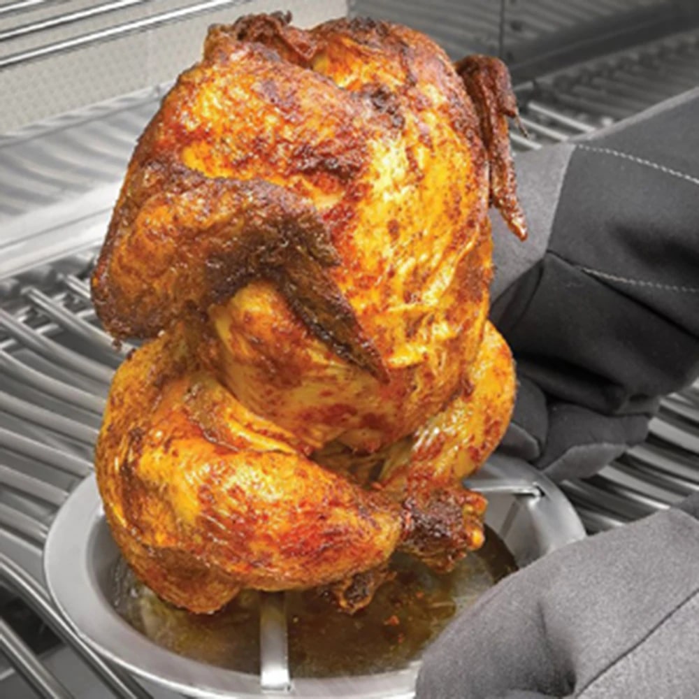 Metal Roast Chicken Holder Stand with Round Roasting Pan for BBQ Cooking