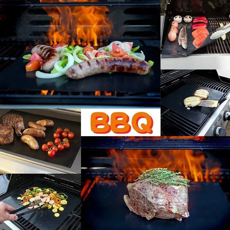 Reusable BBQ Grill Mat, PTFE-Coated Non-Stick, 60x40cm or 40cm Round