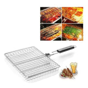 Folding Metal Iron BBQ Grill Basket with Removable Handle, 32 x 21 x 4 cm