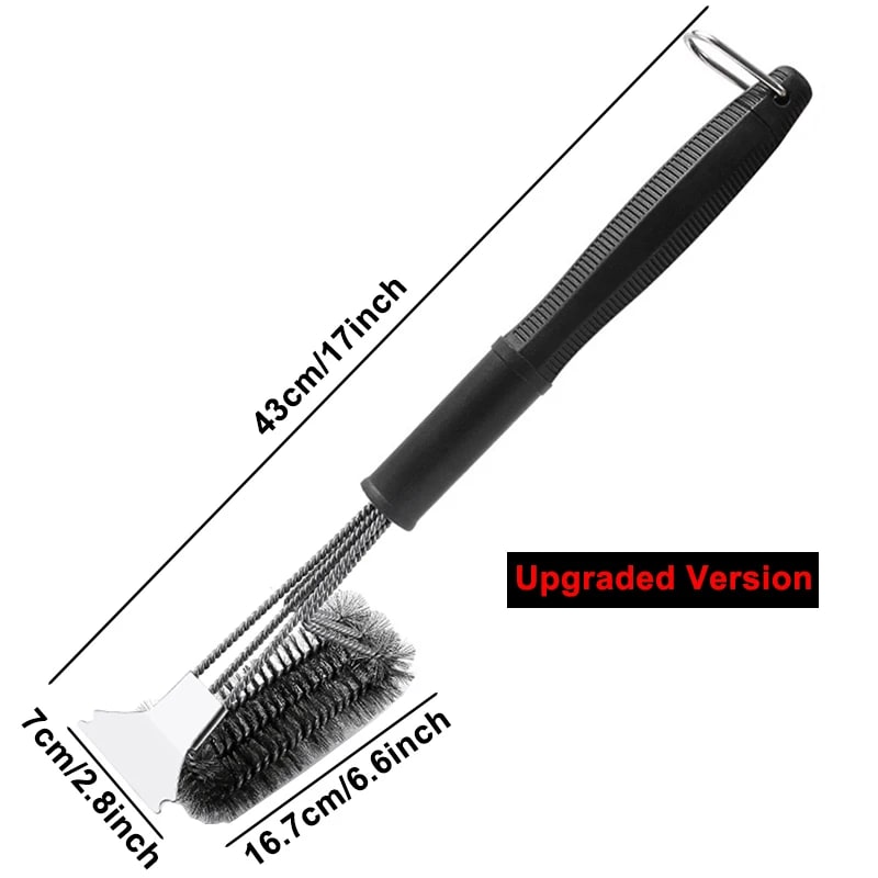 Stainless Steel BBQ Grill Brush with Scraper, Hanging Hook and Non-Slip Handle - Size 1