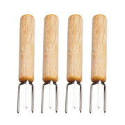 Corn Holders, 4-Piece Stainless Steel Forks with Wooden Handles, 10 cm