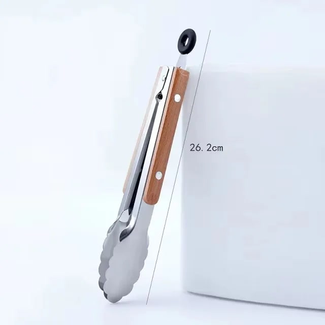 Stainless Steel BBQ Tongs with Wooden Handle, 9 to 16 Inch Sizes - 9inch