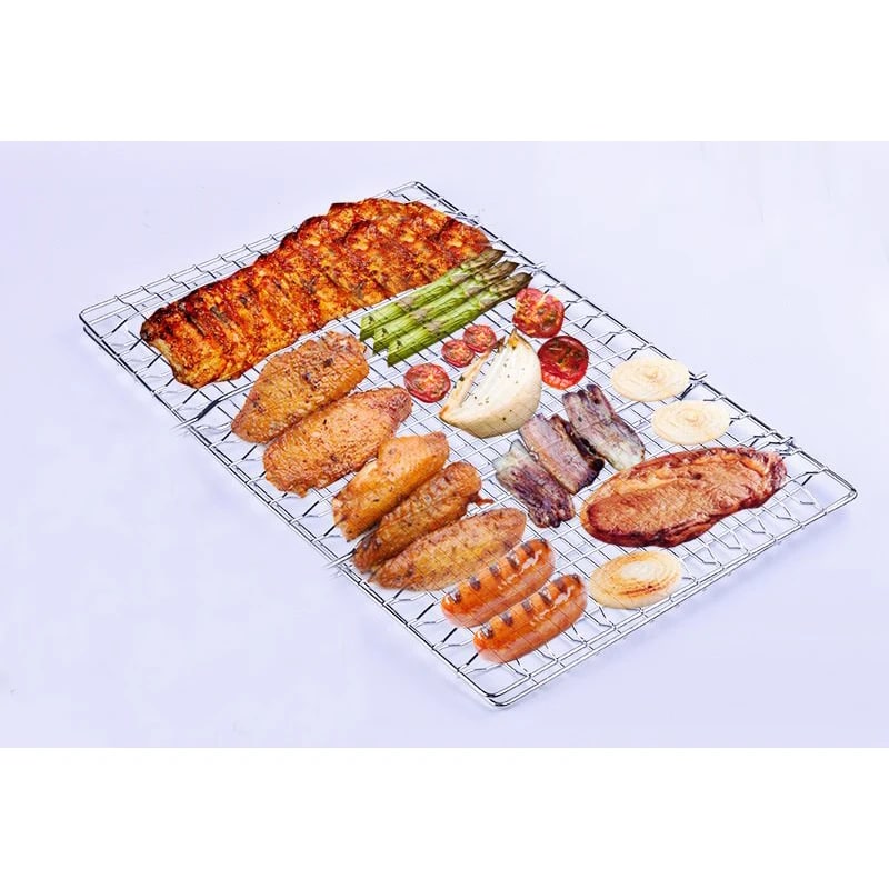 Metal Barbecue Grill Net for Fish and Food, 35 x 24cm with 27cm Handle