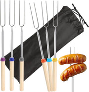 6-Pack Telescoping Stainless Steel BBQ Roasting Forks with Wooden Handles