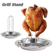 Stainless Steel Chicken Roasting Grill Stand with Bowl, 16.5 x 17 x 2cm