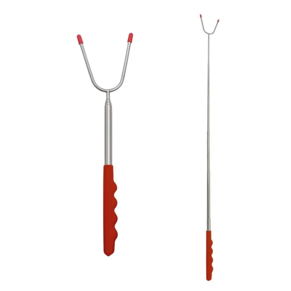 Telescopic BBQ Forks, 2-Piece Stainless Steel Roasting Sticks, 115cm - red