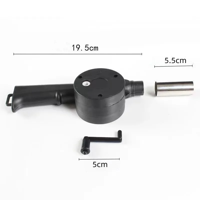 Manual BBQ Hand Blower Fire Starter, Black, 25cm, Stainless Steel and PP