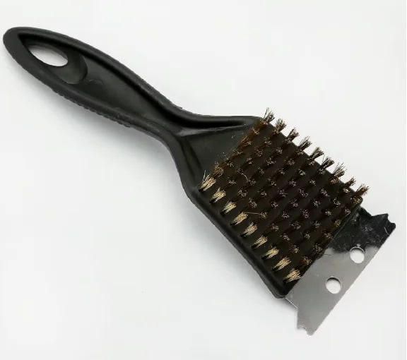 8 Inch Stainless Steel Grill Brush with Scraper and Non-Slip Handle - brass wire brush