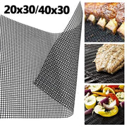 Non-Stick BBQ Grill Mesh Pad, Reusable High-Temperature Sheet, Black, 40x30cm or 20x30cm