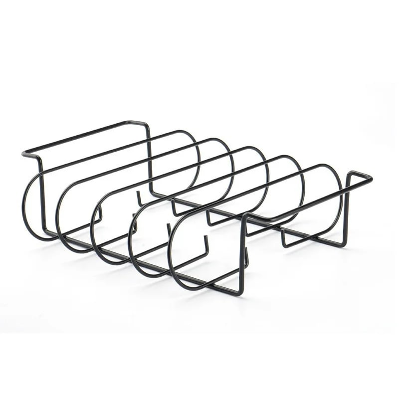 BBQ Rib Rack Metal Roasting Stand 31.3 x 25.3 x 7.3cm, Black or Silver - black