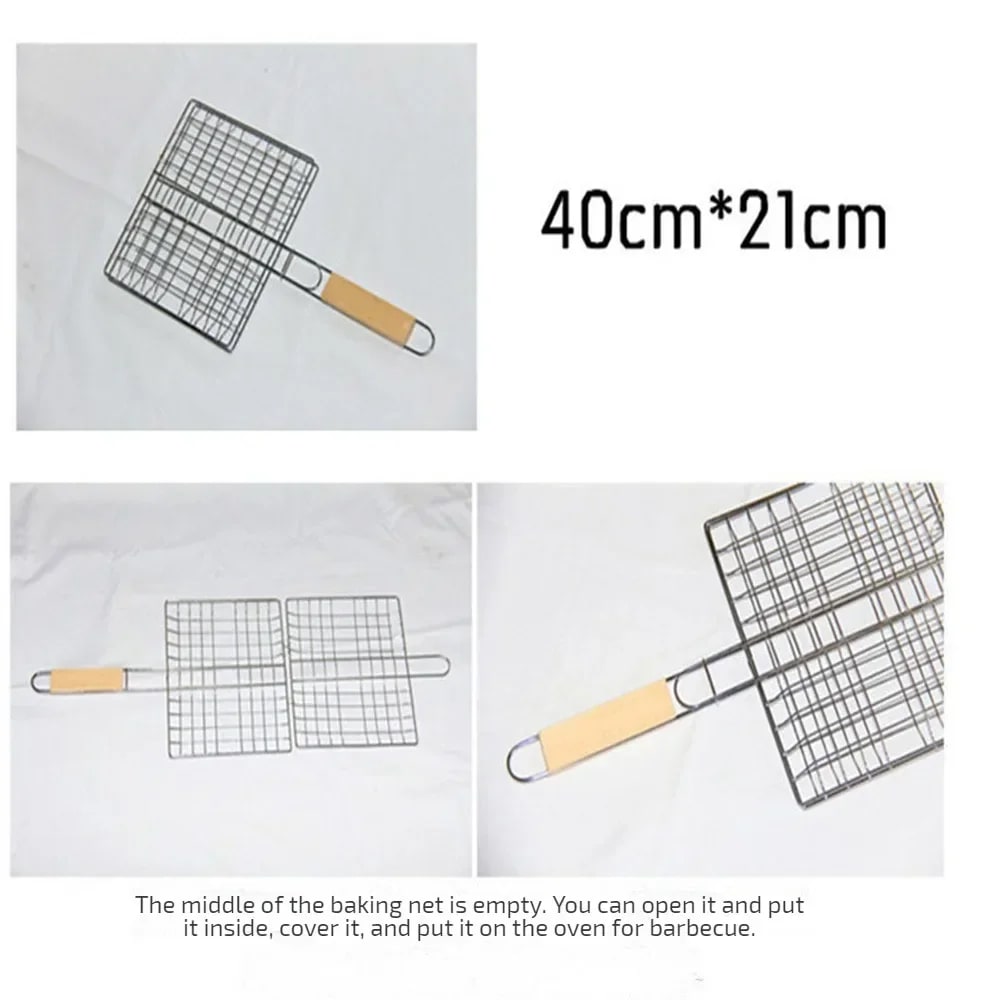 Foldable BBQ Grill Basket for Fish and Vegetables, Iron Wire Mesh, 21.5 x 19cm