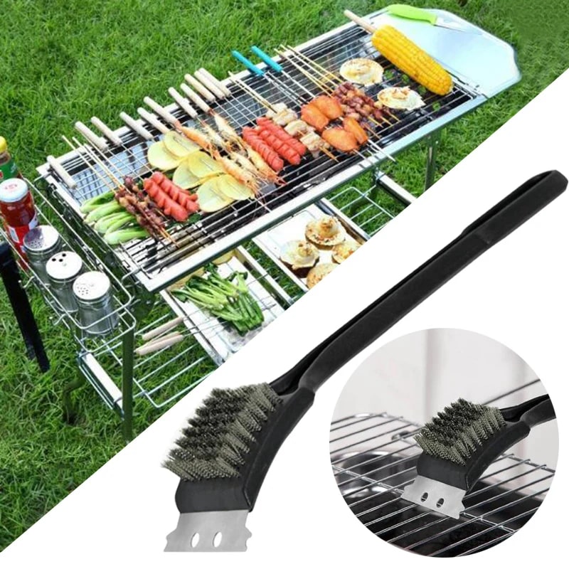BBQ Grill Cleaning Brush Set of 2 Black Plastic 21 x 7.3cm