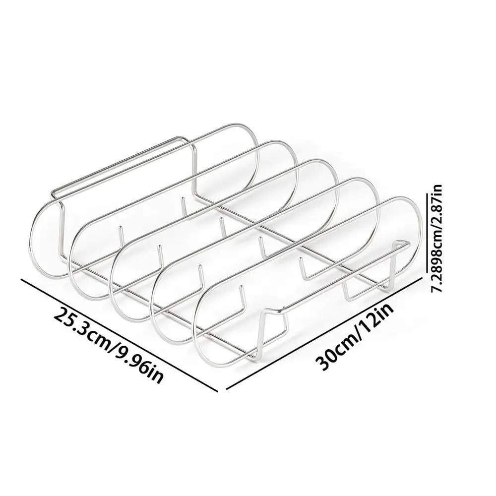 4-Slot Stainless Steel BBQ Rib Rack, 30cm Grill Stand for Home Cooking - Dark Grey