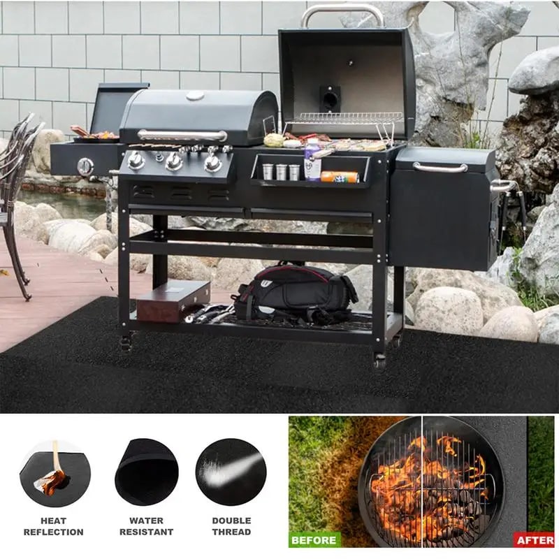 Fireproof BBQ Grill Mat for Deck, Black Under-Barbecue Floor Mat