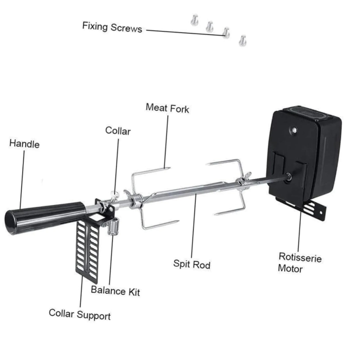Rotisserie Grill Kit with Stainless Steel Spit, 15kg Capacity, 106cm