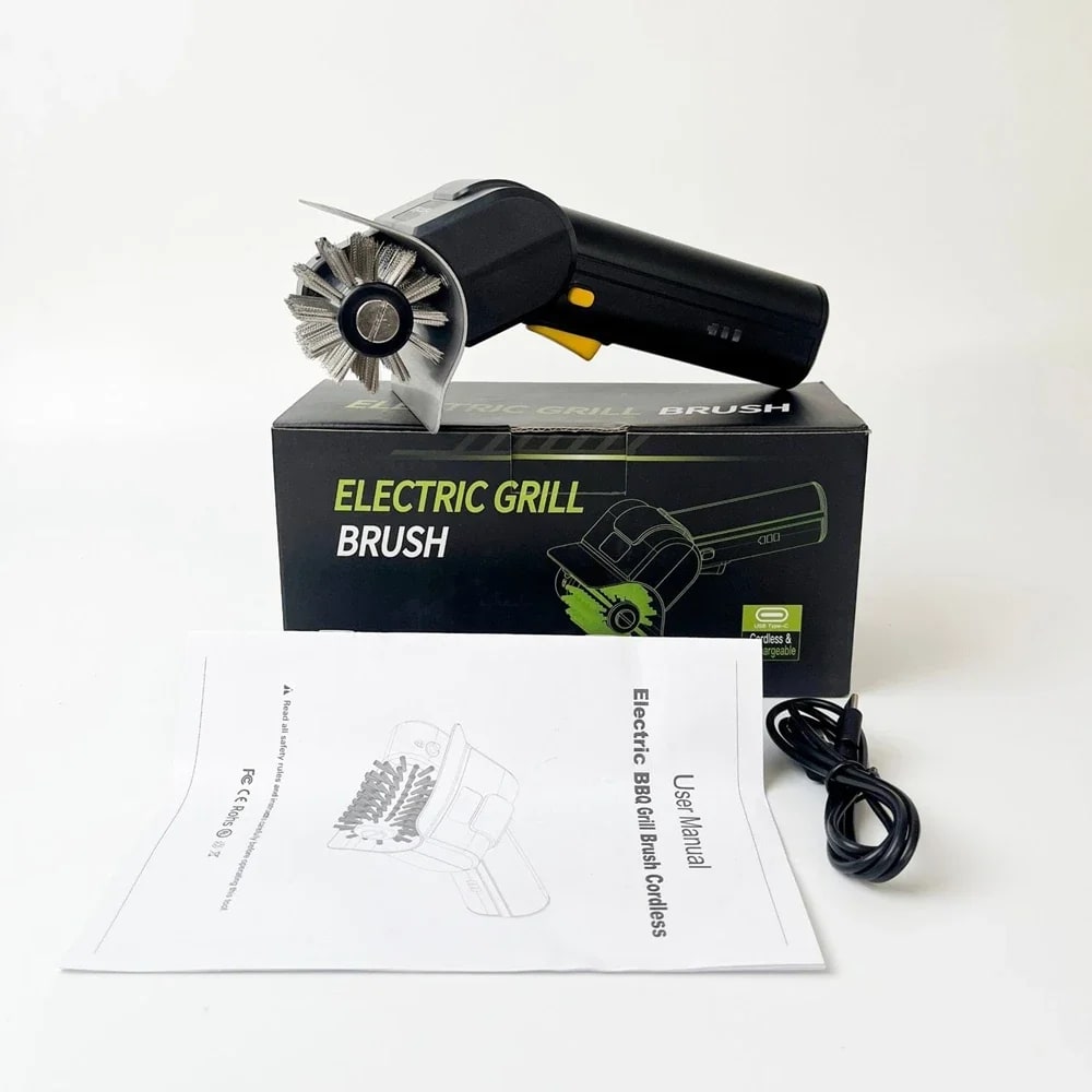 Rechargeable Electric BBQ Grill Cleaning Brush with Steel Wire Roller