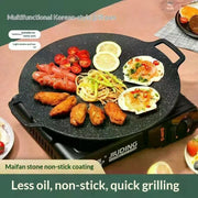 Round Korean-Style BBQ Grill Pan, Black Maifan Stone Non-Stick Coating, 28-38cm