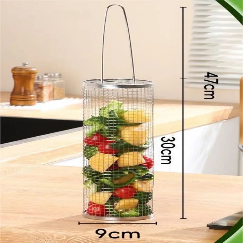 Cylindrical BBQ Grilling Basket, 304 Stainless Steel, 20cm or 30cm - shaokaolong-L-30x9cm