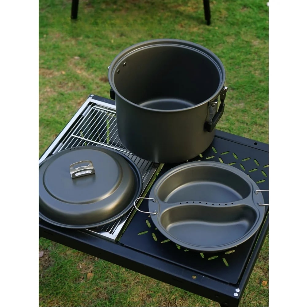 6L Stainless Steel Collapsible Dual-Purpose Camping & BBQ Pot, Grey