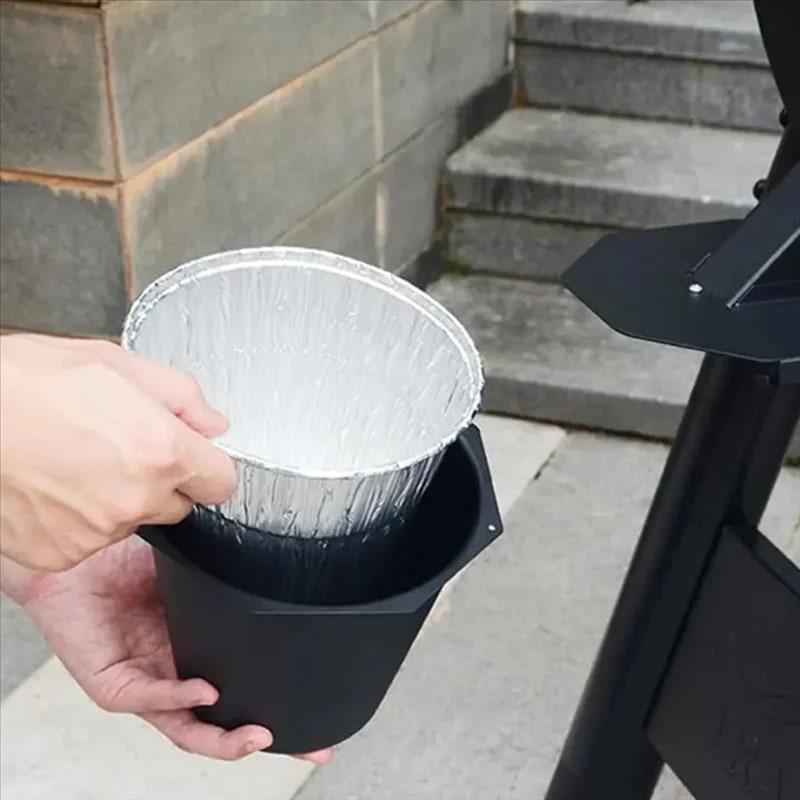 Iron BBQ Grease Bucket with Foil Liner and Grease Trap Funnel