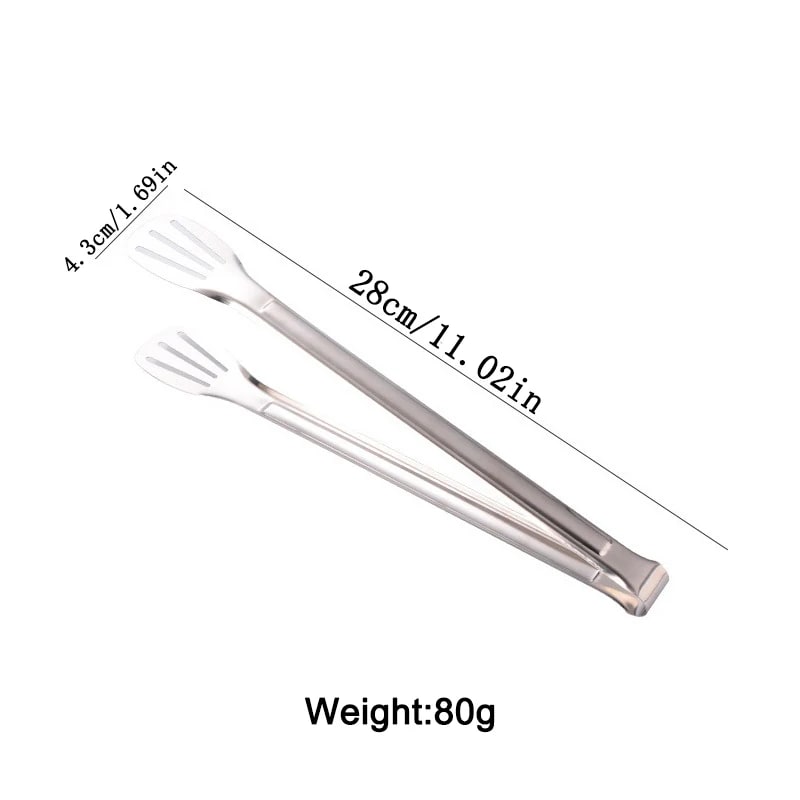 Stainless Steel BBQ Tongs, Small or Large Slotted Food Serving Tongs - Large-1PC