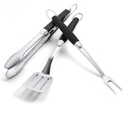 Stainless Steel BBQ Tool Set, 3-Piece Fork, Tongs and Spatula