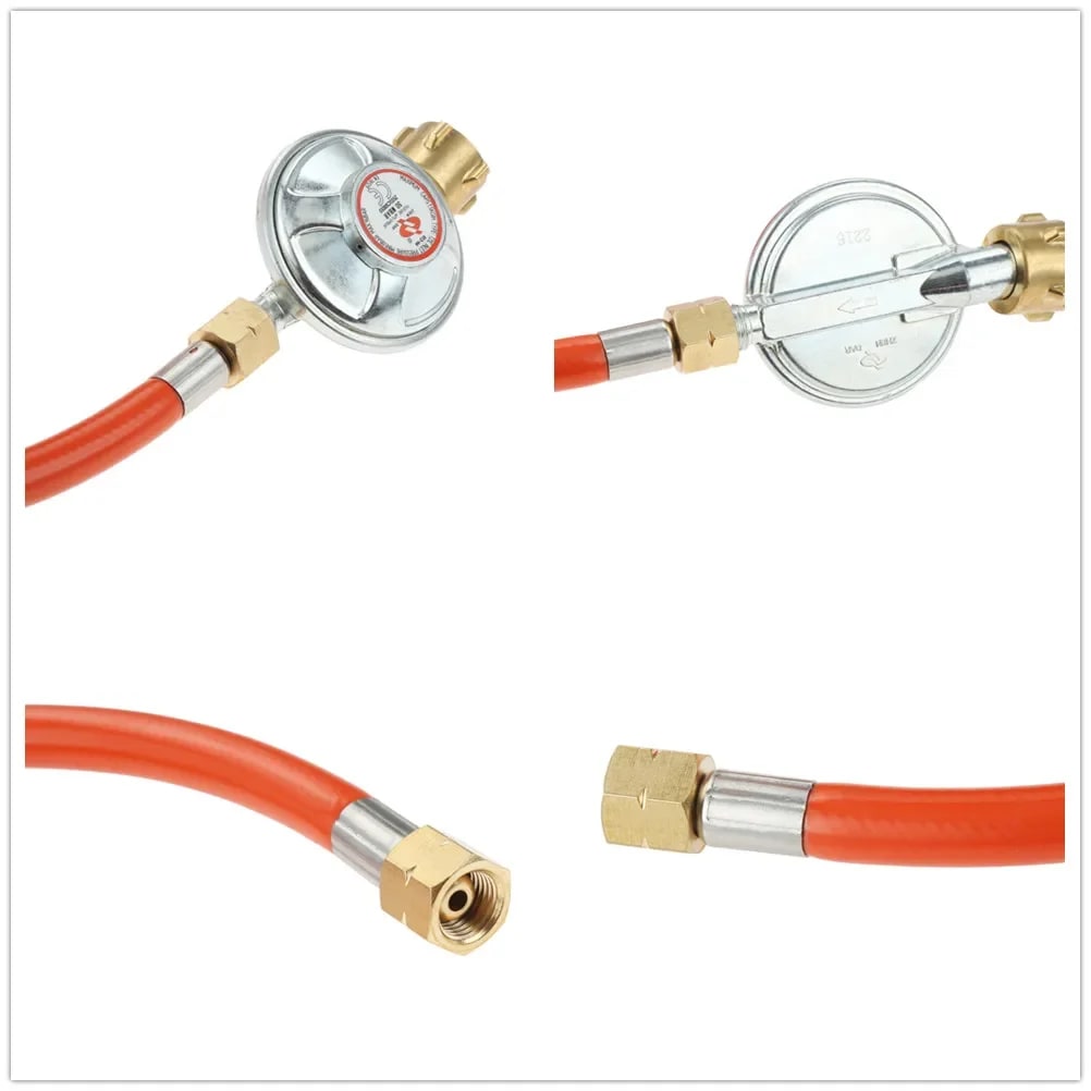 50 mbar LPG Gas Regulator with 150cm Hose, 1/4 Inch Left-Hand Thread