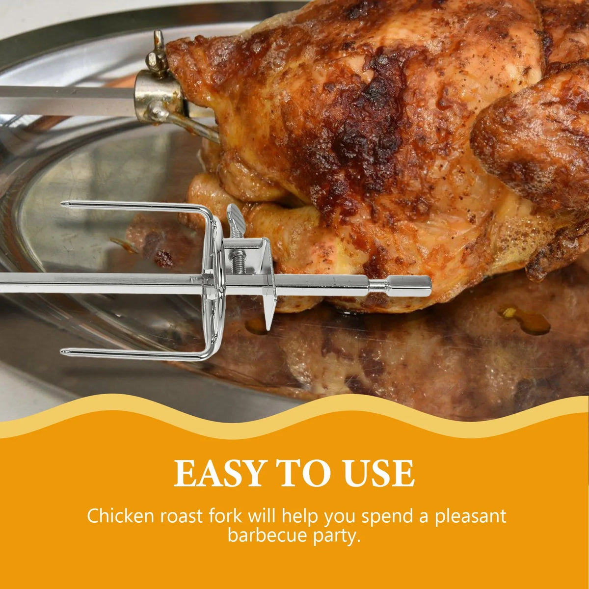 Rotating Roast Chicken Fork for BBQs and Ovens, 28cm Silver