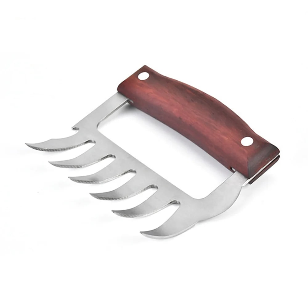 Stainless Steel BBQ Meat Claw Fork for Pulled Pork, 9.5 x 11.5cm - Red wood
