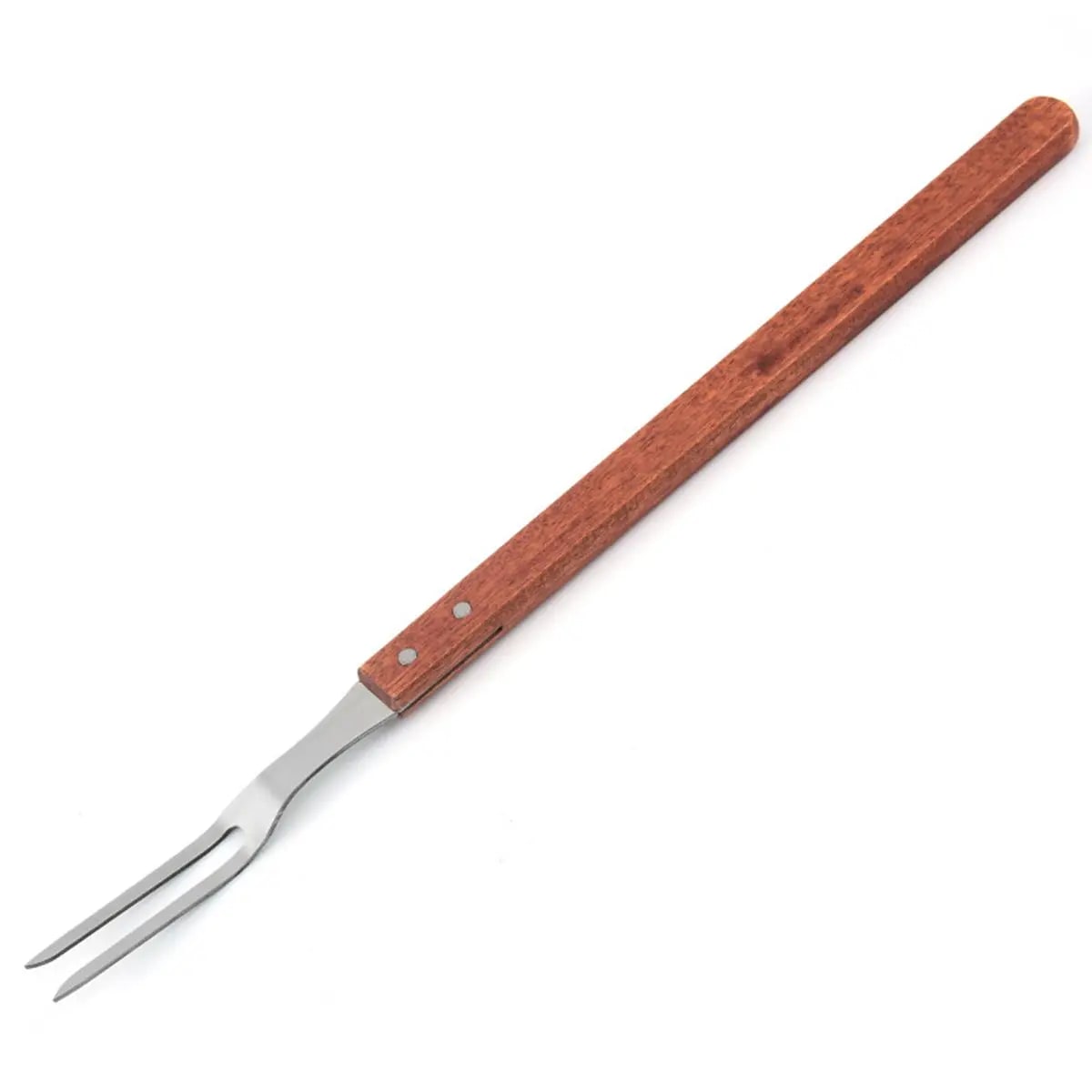 BBQ Meat Fork with Wooden Handle, Metal Two-Prong Carving Fork - B