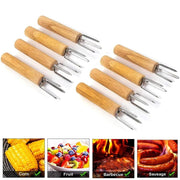 Stainless Steel Corn Holders with Wooden Handles, 2 or 4 Pack