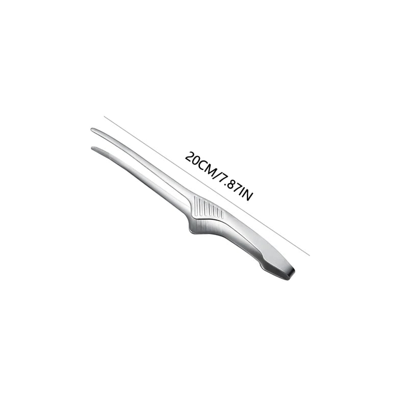 Stainless Steel BBQ Food Tongs, Self-Standing Grilling Clips, 20cm or 24.2cm - Silver-20cm
