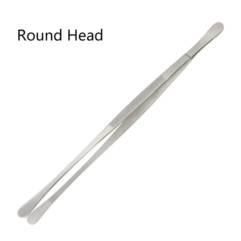 30cm Stainless Steel Barbecue Tongs with Round Head, Silver - Round Head