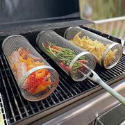 Rolling BBQ Grill Basket Set, Iron Mesh Cylindrical Basket, 20/30 x 9cm Options