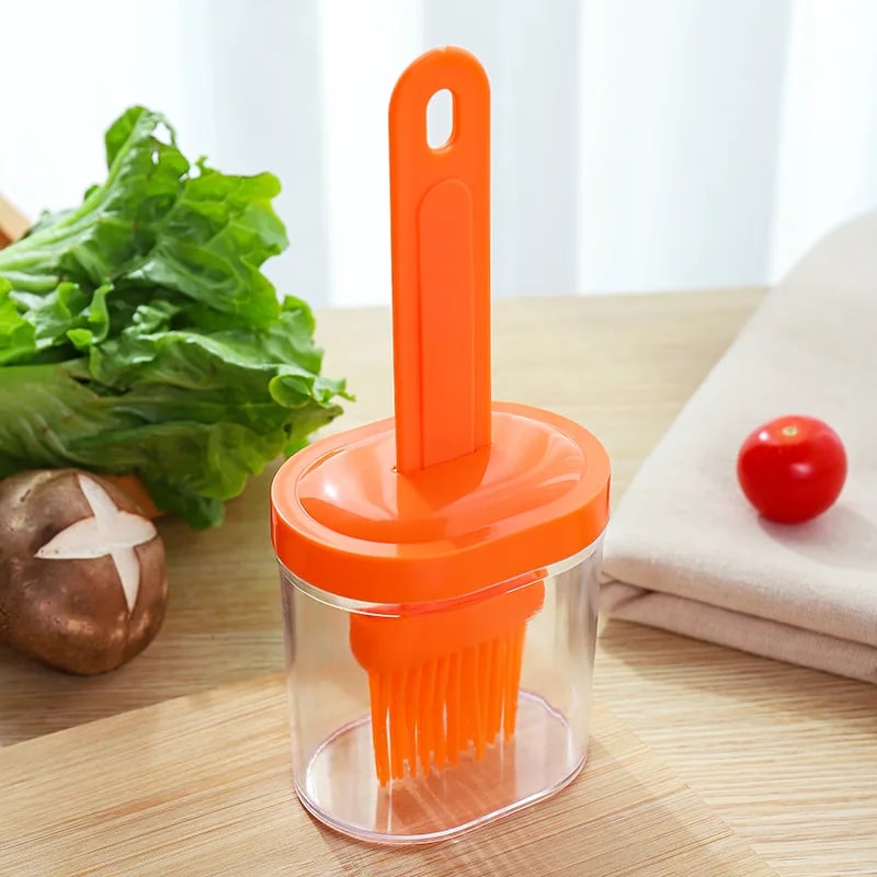 Silicone Basting Brush with Cover for BBQ, Baking and Pancakes - orange