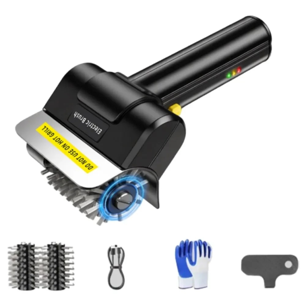 Electric Grill Brush, USB Rechargeable Stainless Steel BBQ Cleaner - with 2Pcs Brush Head