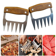 Stainless Steel BBQ Meat Shredding Fork with Wooden Handle, 12 x 11 cm