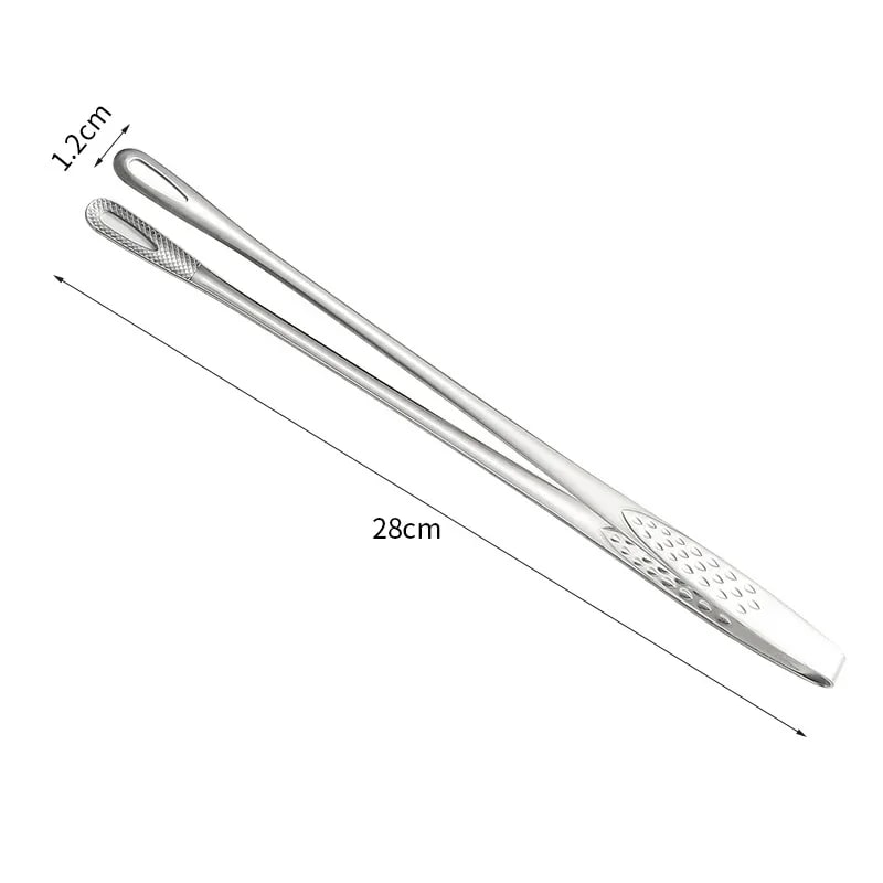 Stainless Steel BBQ Tongs, 24cm or 28cm Silver Kitchen Food Serving Tongs - 28cm