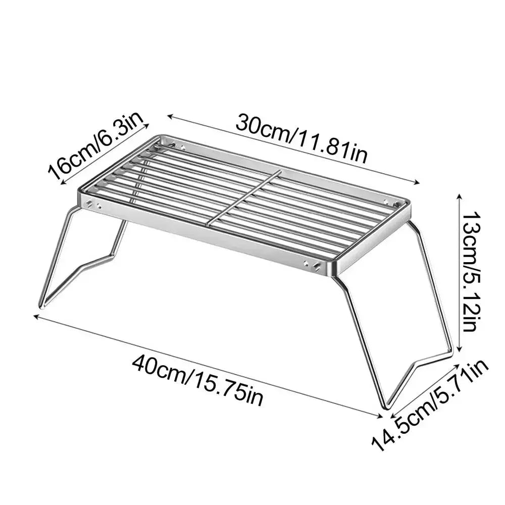 Stainless Steel Folding Camping BBQ Grill Rack, 30 x 16cm, Portable