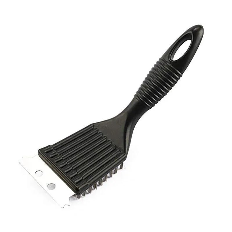 Stainless Steel BBQ Cleaning Brush with Scraper, Black, 2-Piece Pack