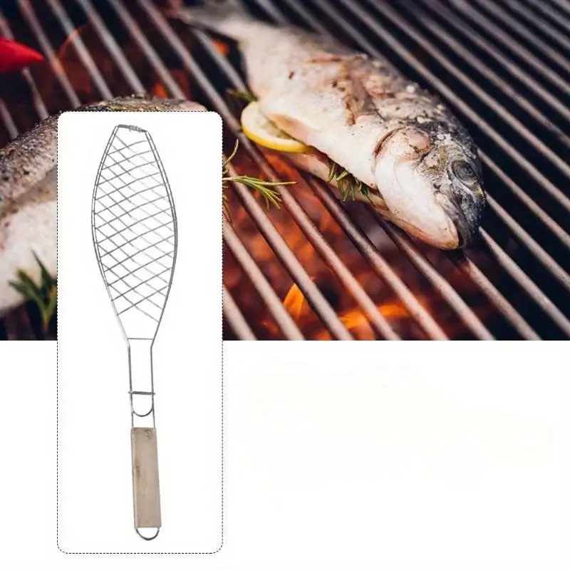 Fish Grill Basket Stainless Steel Wire with Handle, 57 x 11cm