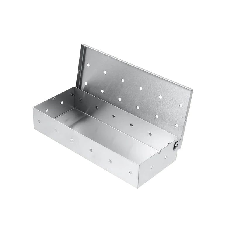 Stainless Steel BBQ Smoker Box with Hinged Lid, 22 x 9 x 4 cm