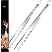 Stainless Steel Kitchen Tweezers Tongs for BBQ and Cooking, 10 or 12 Inch, 2-Piece Set