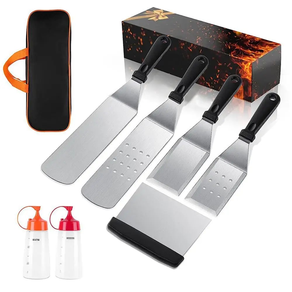 Stainless Steel Griddle Accessories Kit, Flat Top BBQ Tools, 8 or 17 Pieces - 8 Pieces