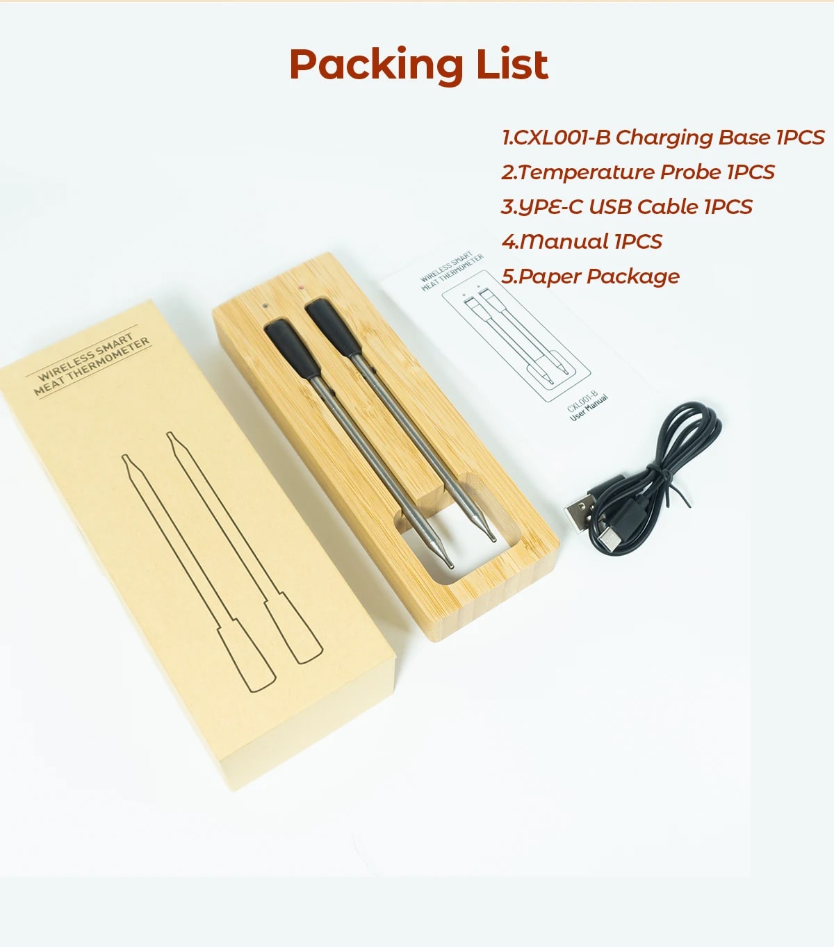 WENMEICE Wireless Meat Thermometer with Bluetooth, 330ft Range - CXL001-B